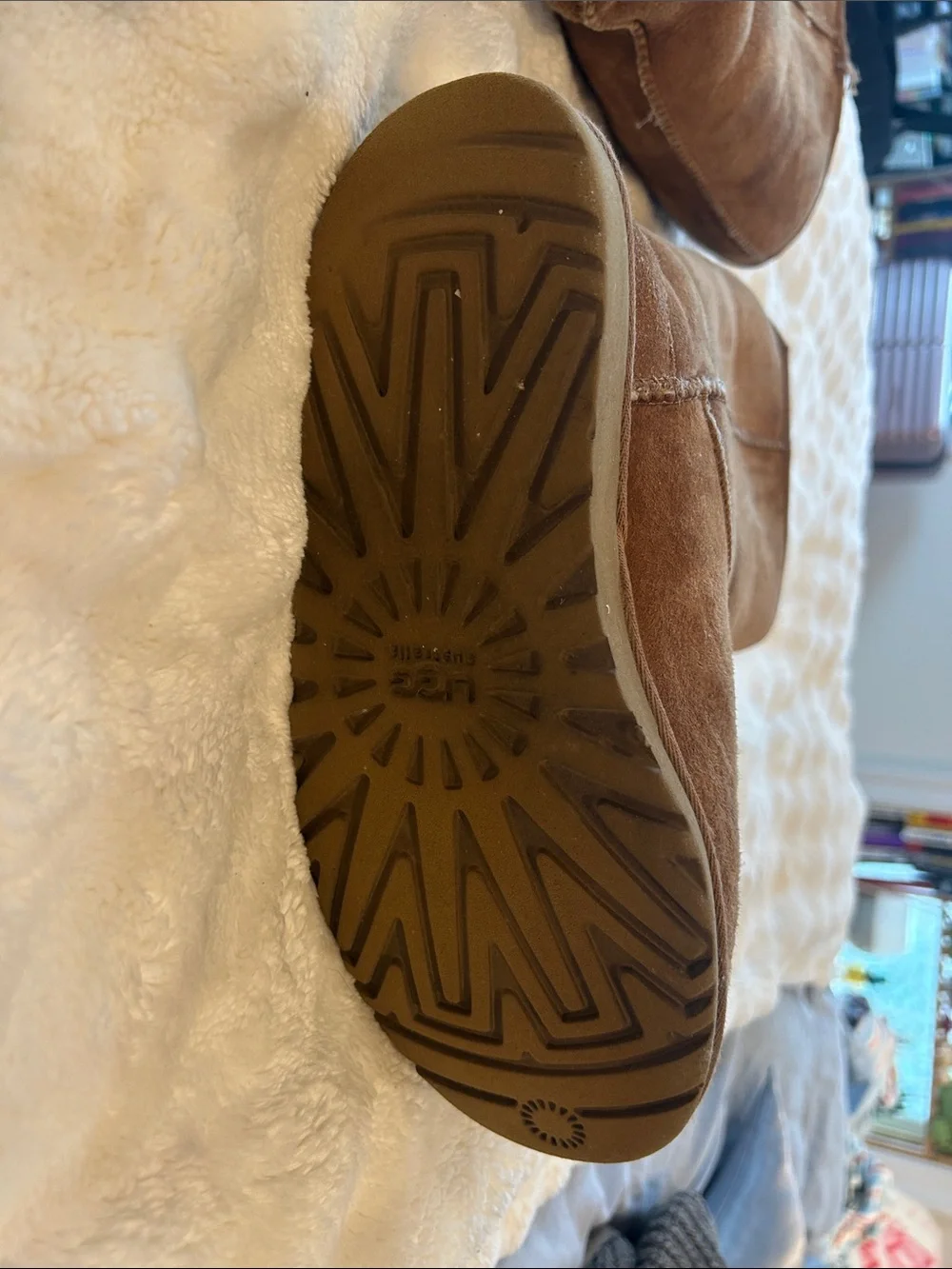 UGG Tall Shearling-Lined Suede Boots in Chestnut